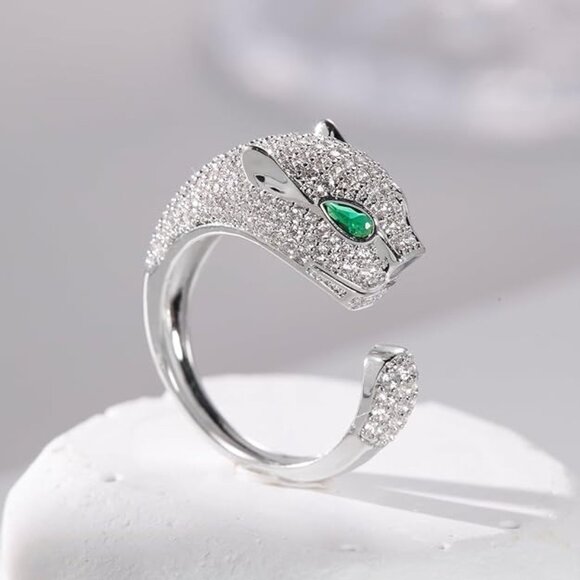 Neiman Marcus 18K Platinum Plated Silver Adjustable Panther Ring - Picture 4 of 4